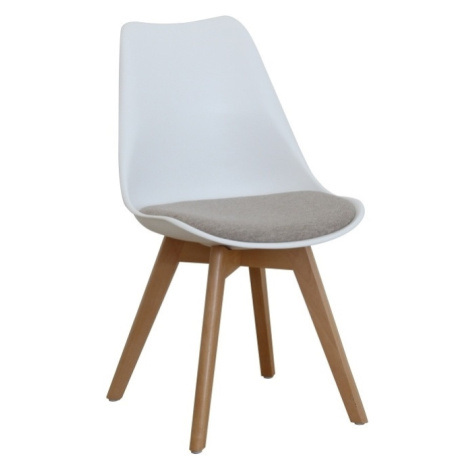 Designová židle POTTO, šedě béžová látka/bílý plast/buk Tempo Kondela