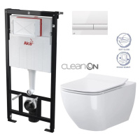 ALCADRAIN Sádromodul předstěnový instalační systém s bílým tlačítkem M1710 + WC CERSANIT CLEANON