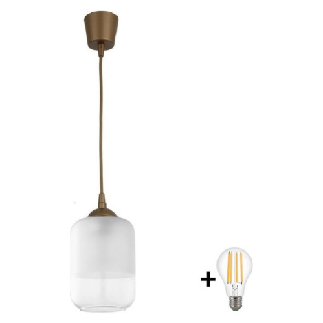 Brilagi - LED Lustr na lanku RETRO GLASS 1xE27/60W/230V pr. 14 cm hnědá/bílá NSTK7778+TK8611A