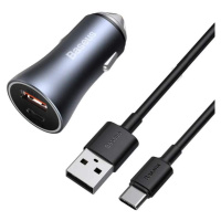 Rychlonabíječka do auta USB a USB-C 40W s kabelem USB/USB-C Baseus Golden Contactor Pro Dual Šed