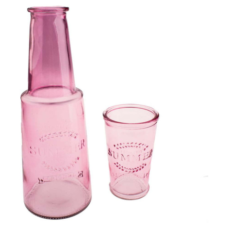 Růžová skleněná karafa se sklenicí, 800 ml Dakls