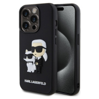 Karl Lagerfeld 3D Rubber Karl and Choupette kryt iPhone 15 Pro černý