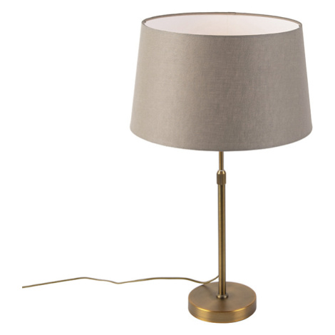 Bronzová stolní lampa s plátěným odstínem taupe 35cm - Parte QAZQA