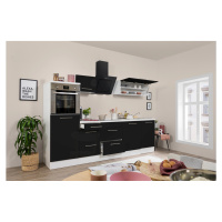 Respekta Kuchyně Amanda černá/bílá 280 cm-trouba/skl.d./digestoř/myčka/lednice