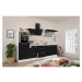 Respekta Kuchyně Amanda černá/bílá 280 cm-trouba/skl.d./digestoř/myčka/lednice