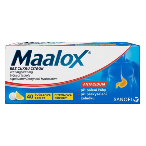 MAALOX BEZ CUKRU CITRON 400MG/400MG TBL MND 40