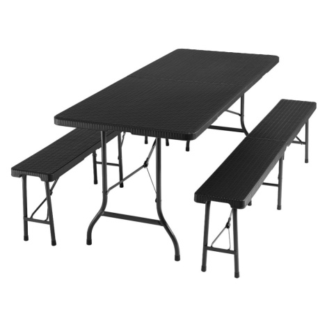 tectake 404528 kempinková sada stolu a lavice vani - v ratanovém vzhledu,skládací - černá-ratano