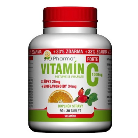 Bio Pharma Vitamin C 1000 mg+šípky 25 mg+bioflovonoidy 34 mg 120 tablet