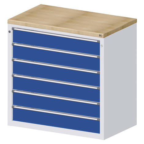 ANKE Skříňka pro pult pro výdej materiálu a nástrojů, 6 zásuvek 150 mm, šedá / modrá