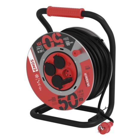 EMOS Venkovní prodlužovací kabel na bubnu Hafe se 4 zásuvkami a pohyblivým středem 50 m červeno-