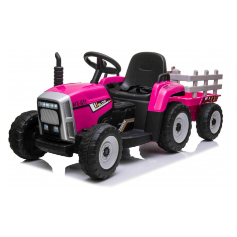 Mamido Elektrický traktor s vlečkou T2 růžový 12V7Ah EVA kola