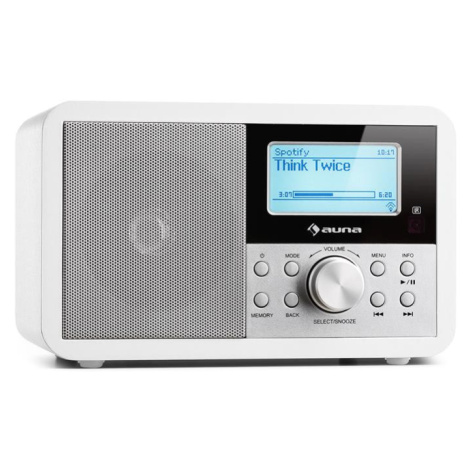 Auna Worldwide Mini, internetové rádio, WLAN, síťový přehrávač, USB, MP3, AUX, FM tuner, bílá ba