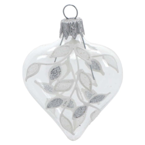 Sada 4 skleněných vánočních ozdob v bílo-stříbrné barvě Ego Dekor Heart