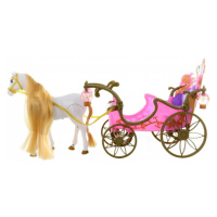 Kůň s růžovým kočárem pro panenky barbie