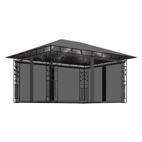 vidaXL Altán s moskytiérou a světelné LED řetězy 4x3x2,73m antracitový