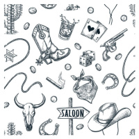 Ilustrace Wild West seamless pattern. Vector hand, Volodymyr Kryshtal, 40 × 40 cm