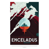 Obrazová reprodukce Enceladus (Retro Planet & Moon Poster) - Space Series (NASA), 26.7 × 40 cm