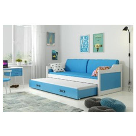 Dětská postel nebo gauč s výsuvnou postelí DAVID 190x80 cm Modrá Bílá BMS