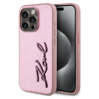 Karl Lagerfeld Wrinkled PU Signature Logo zadní kryt iPhone 15 Pro růžový