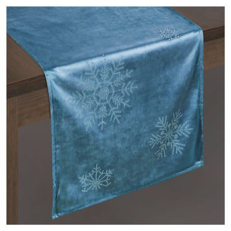 Vánoční ubrus - běhoun na stůl NORTH modrá 40x140 cm VELVET mikrovlákno Mybesthome