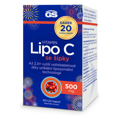 GS Vitamin Lipo C 500 mg se šípky 90+20 kapslí NAVÍC Green Swan