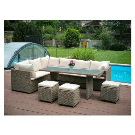 Progarden Zahradní sestava umělý ratan Monterrey  sofa + stolek + 3 taburety béžová