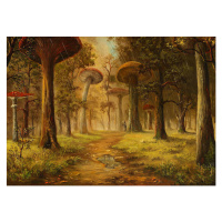 Ilustrace Oil Painting of Mushroom Forest During Rain, Pobytov, 40 × 30 cm