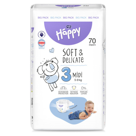 BELLA HAPPY Baby Plenky jednorázové Midi 5-9 kg Big Pack 70 ks Bella Baby Happy