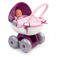 Hluboký kočárek s textilem Violette Baby Nurse Smoby s tichým chodem a ergonomickou 55 cm vysoko