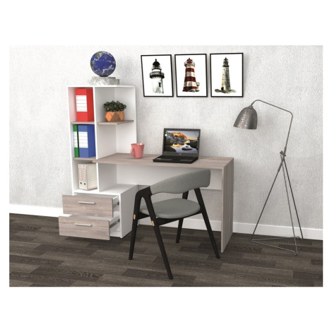 Pracovní stůl MARTIRE, levý, bílá/dub šedý Casarredo