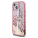 Guess PC/TPU Liquid Glitter Gold Stripe kryt iPhone 15 růžový