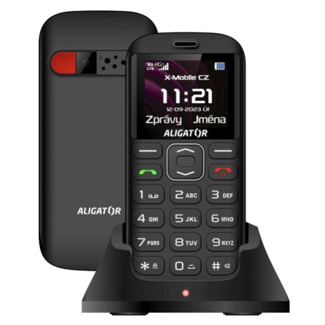 Aligator A720 4G Senior + nabíjecí stojánek černý