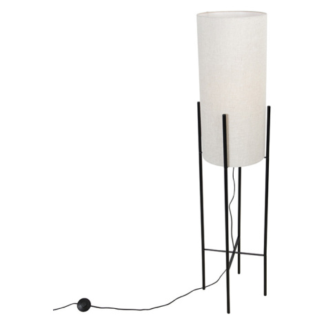 Designová stojací lampa černé lněné odstín šedé - Rich QAZQA