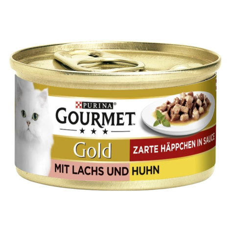 Gourmet Gold jemné kousky – losos a kuřecí 12 × 85 g