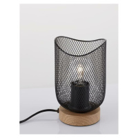 NOVA LUCE stolní lampa LYRON matný černý kov přírodní dřevo E27 1x12W 230V IP20 bez žárovky 9555