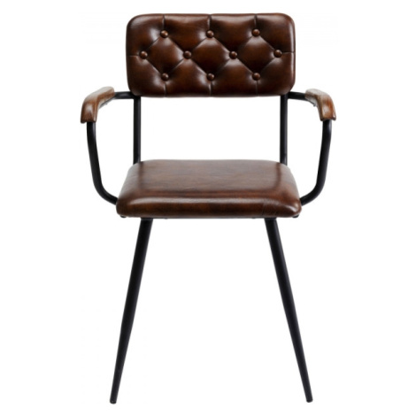 KARE Design Kožená jídelní židle s područkami Salsa - hnědá