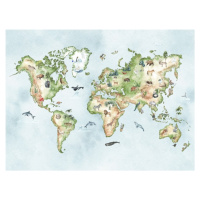 Yokodesign Tapeta Mapa světa se zvířátky Délka: 250 cm
