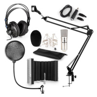 Auna CM001S mikrofonní sada V5 sluchátka, USB panel, mikrofonní rameno, pop filtr, panel, stříbr