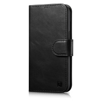 iCarer Oil Wax Wallet Case 2v1 kožené pouzdro na iPhone 14 Plus s klopou Anti-RFID černé (WMI142