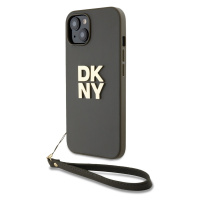 Zaní kryt DKNY PU Leather Stack Logo Wrist Strap pro Apple iPhone 15, zelená