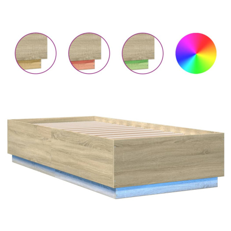 vidaXL Rám postele s LED osvětlením dub sonoma 90 x 200 cm kompozit