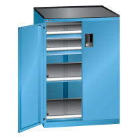 LISTA Zásuvková skříň s otočnými dveřmi, výška 1020 mm, 2 police, 2 zásuvky, nosnost 200 kg, svě