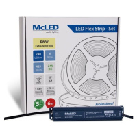 McLED  LED pásek - sada 6 m, 240 LED/m, EWW, 6 W/m, DC 24V, 485 lm/m, CRI90, IP67, 10 mm, vodič 