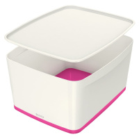 Bílo-růžový úložný box s víkem Leitz Office, objem 18 l