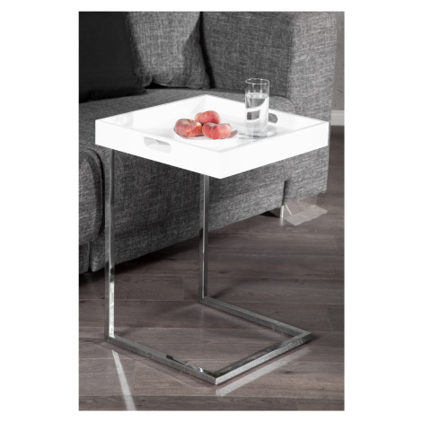 Estila Designový odkládací stolek Ciano bílý chrom s podnosem