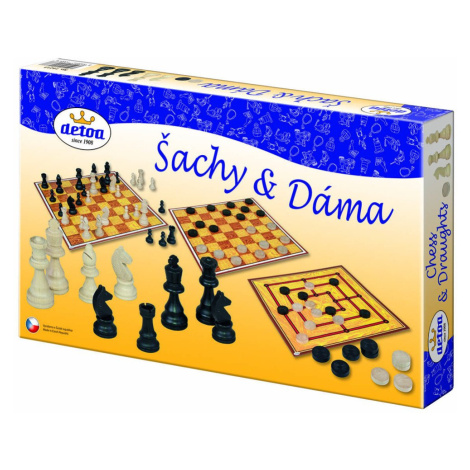 DETOA Šachy a dáma - společenská hra / dřevěné figurky a kameny v krabici - Detoa