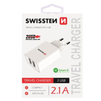 SWISSTEN SÍŤOVÝ ADAPTÉR SMART IC 2x USB 2,1A POWER, BÍLÁ