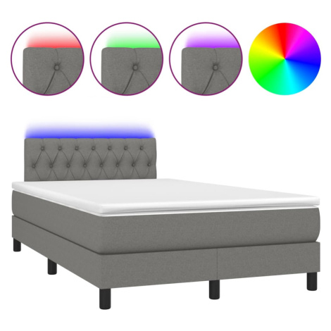vidaXL Box spring postel s matrací a LED tmavě šedá 120x190 cm textil