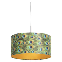 Závěsná lampa s velurovým odstínem páv se zlatem 50 cm - Combi