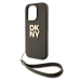 DKNY PU Leather Stack Logo Wrist Strap kryt iPhone 14 Pro hnědý